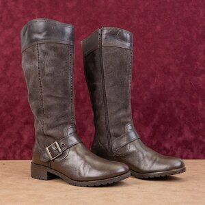 Timberland Women Earthkeepers Bethel Brown leather Buckle Moto  Knee Boots sz 7